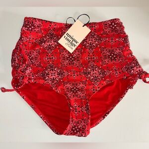 NWT Unique Vintage High-waisted Bikini Bottoms, Size M/6-8, Red Bandana Print